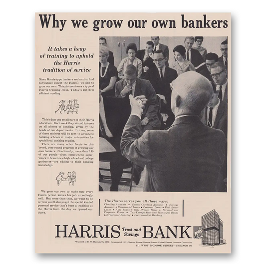 1962 Harris Bank Why We Grow Our Own Bankers Vintage Magazine Print Ad