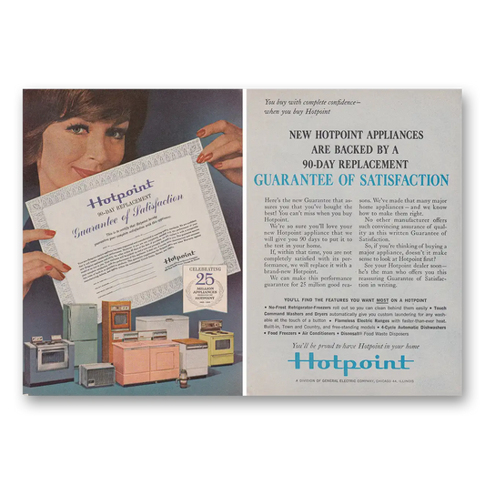 1962 Hotpoint Appliances Guarantee of Satisfaction Vintage Magazine Print Ad