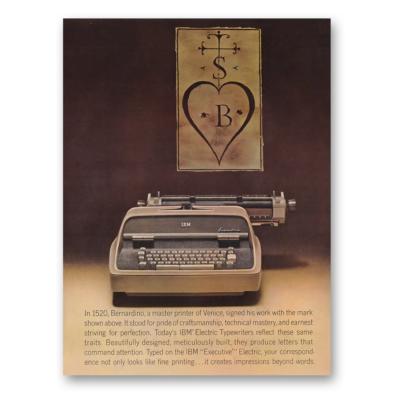 1962 IBM Electric Typewriter Bernardino a Master Printer of Venice Vintage Magazine Print Ad