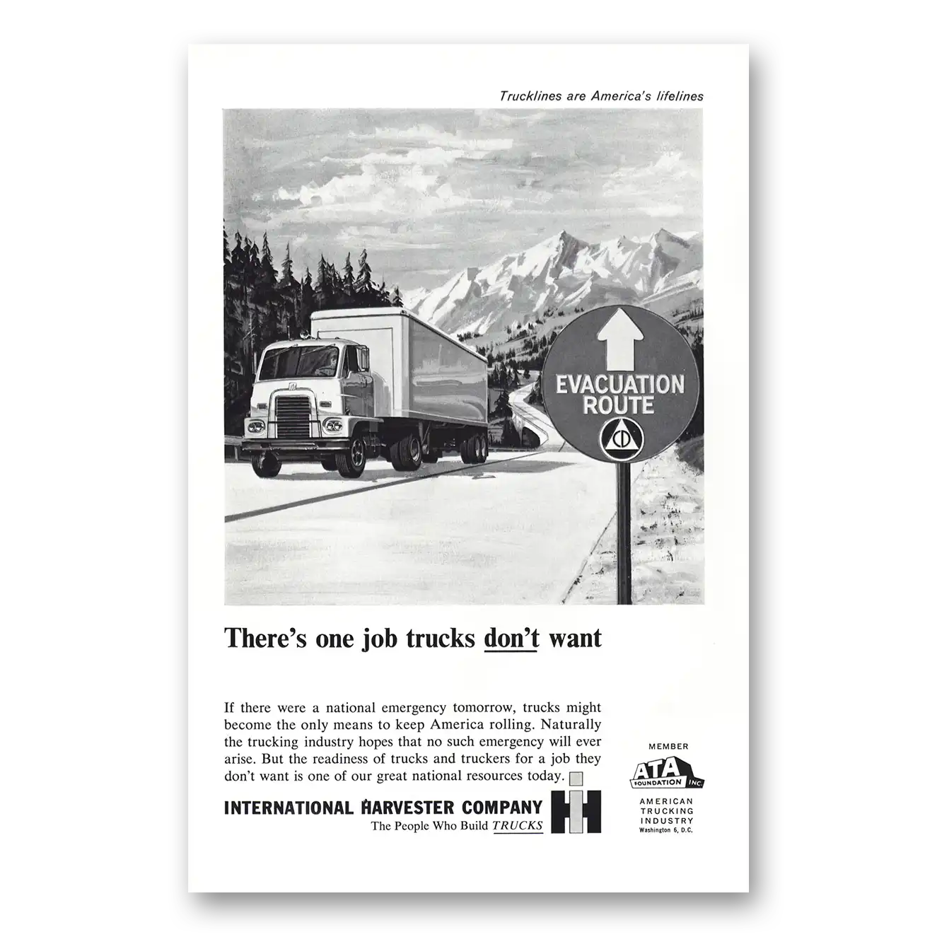 1962 International Trucks Evacuation Route Theres One Job Trucks Don’t Want Vintage Magazine Print Ad