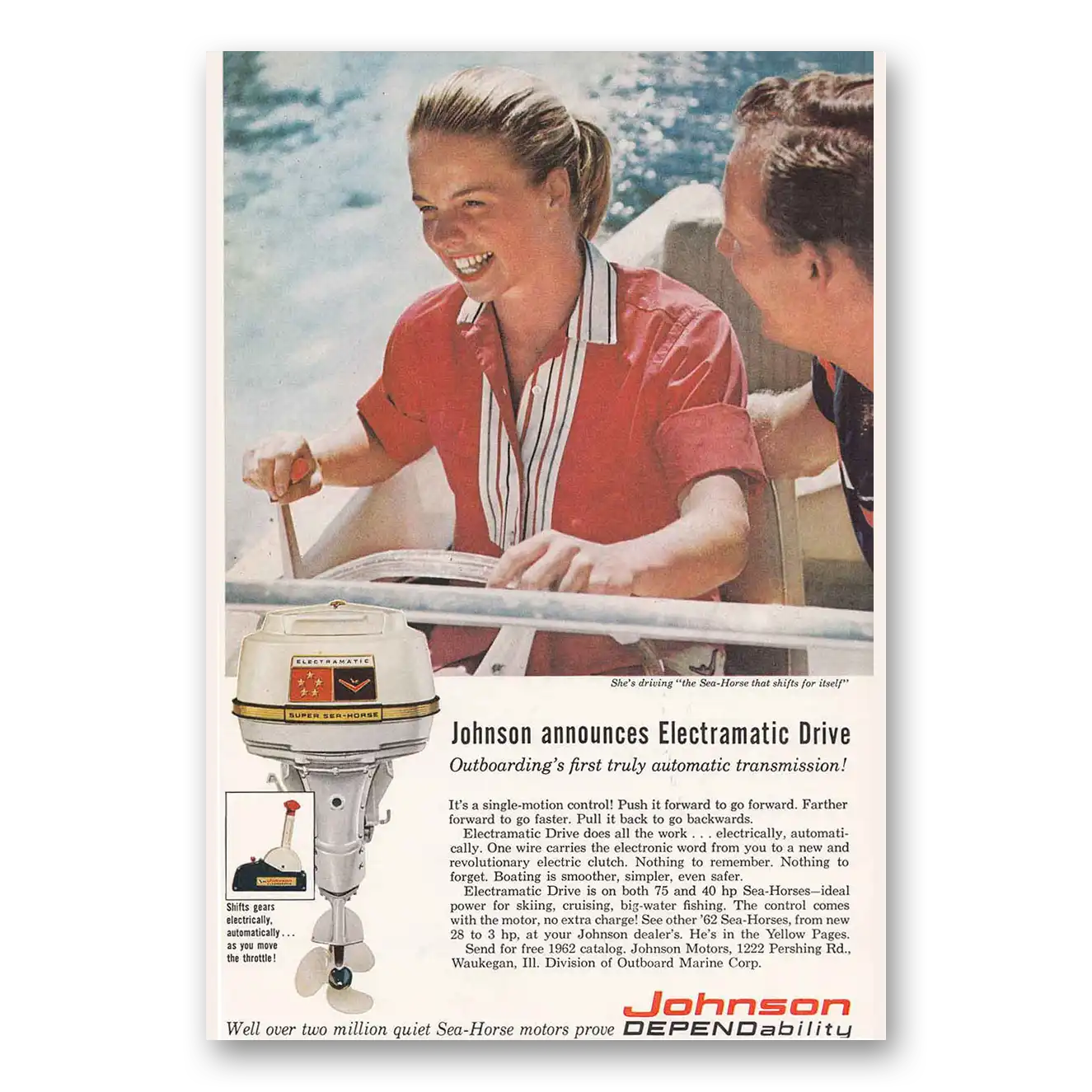 1962 Johnson Sea Horse Motors Electramatic Drive Vintage Magazine Print Ad