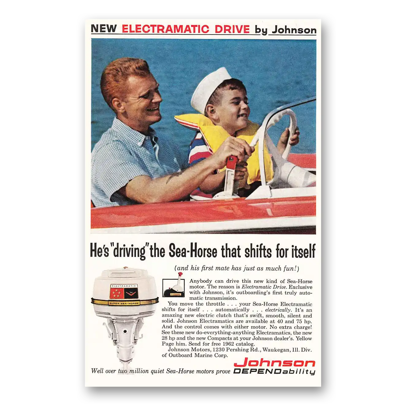 1962 Johnson Sea Horse Motors Electramatic Drive Vintage Magazine Print Ad