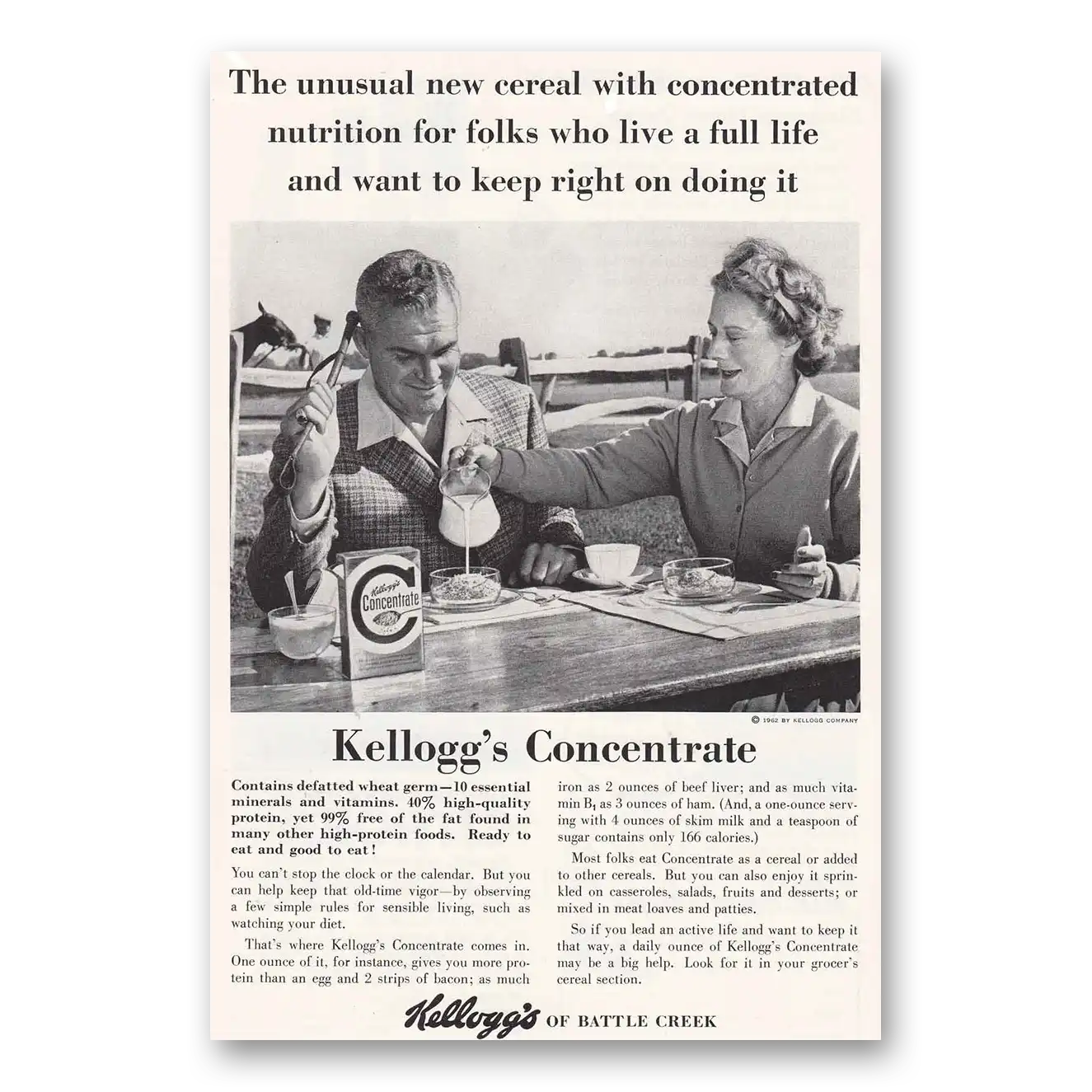 1962 Kelloggs Concentrate Cereal Concentrate Man Woman Vintage Magazine Print Ad