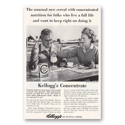 1962 Kelloggs Concentrate Cereal Concentrate Man Woman Vintage Magazine Print Ad