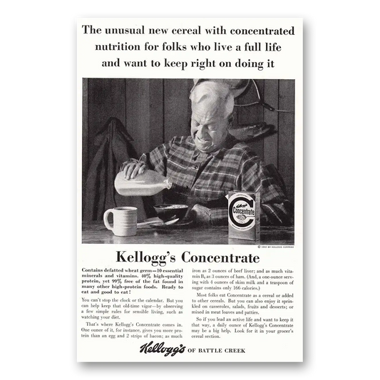 1962 Kelloggs Concentrate Cereal Concentrate Unusual New Cereal With Concentrated Nutrition Vintage Magazine Print Ad