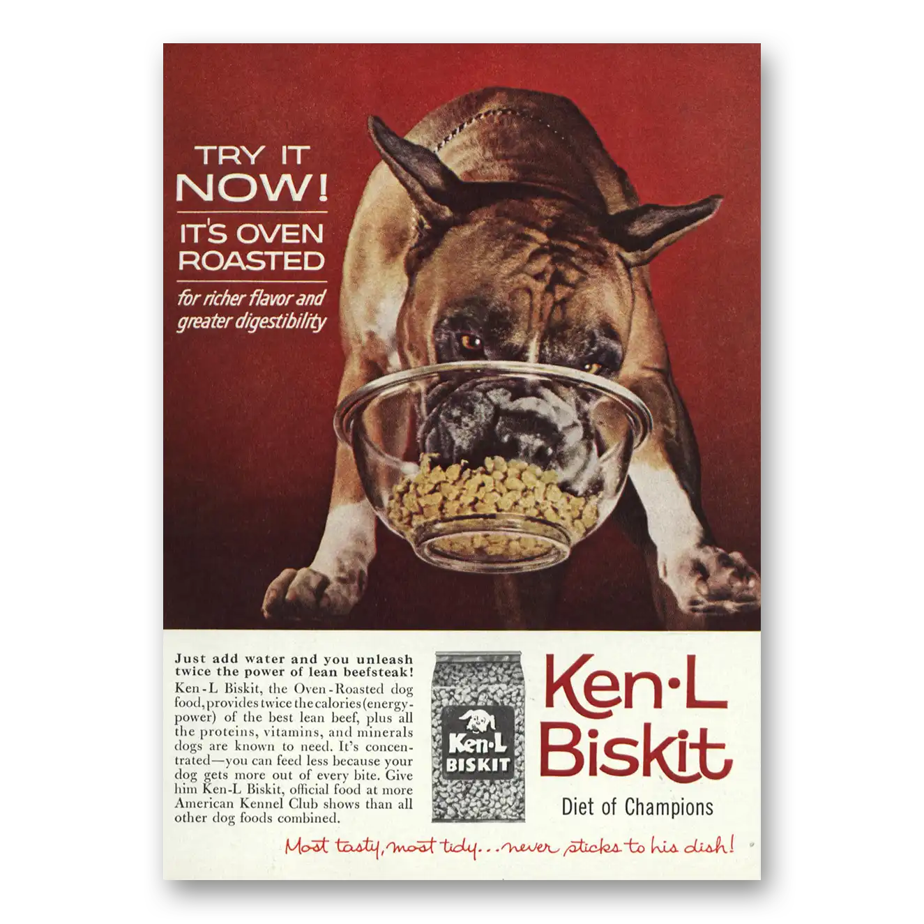 1962 Ken-L-Ration Dog Food Try It Now Oven Roasted Vintage Magazine Print Ad