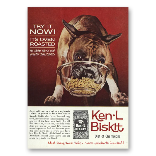 1962 Ken-L-Ration Dog Food Try It Now Oven Roasted Vintage Magazine Print Ad