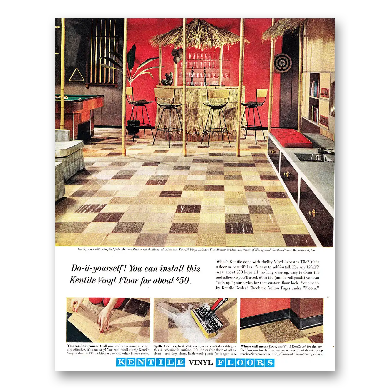 1962 Kentile Flooring Vinyl Floors Tropical Flair Vintage Magazine Print Ad