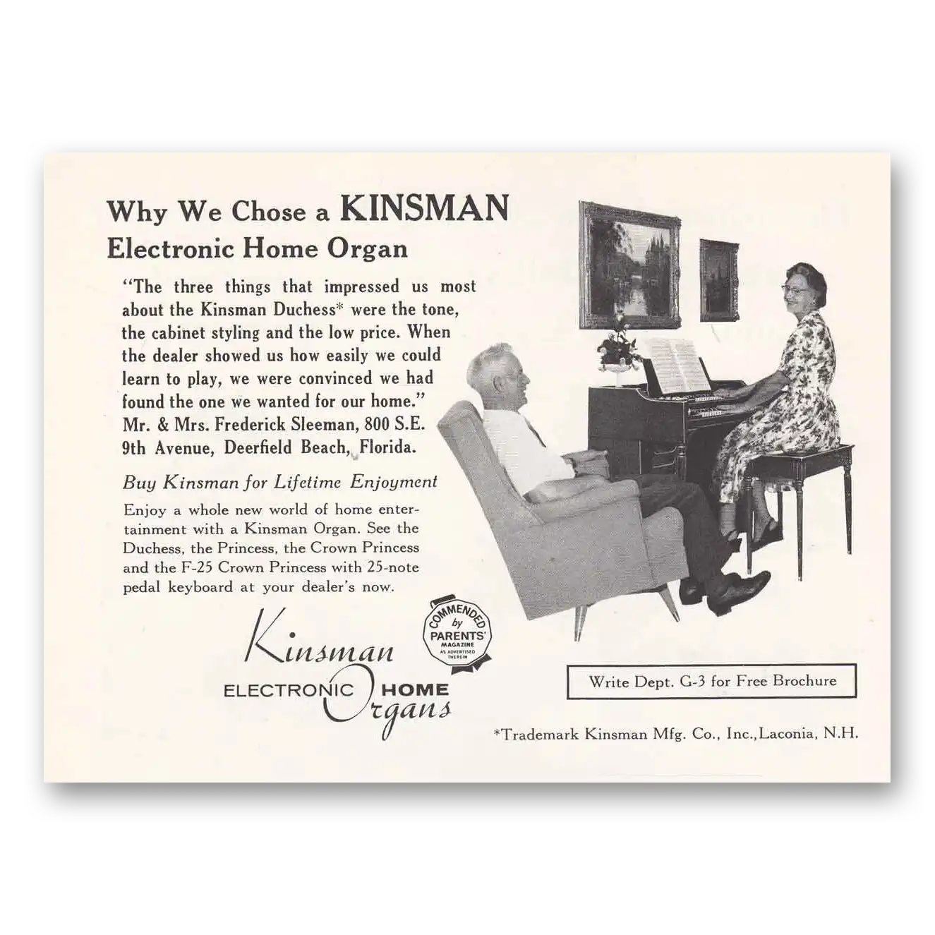 1962 Kinsman Home Organs Electronic Home Organs Why Chose a Kinsman Vintage Magazine Print Ad