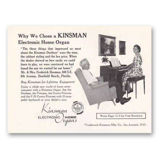 1962 Kinsman Home Organs Electronic Home Organs Why Chose a Kinsman Vintage Magazine Print Ad