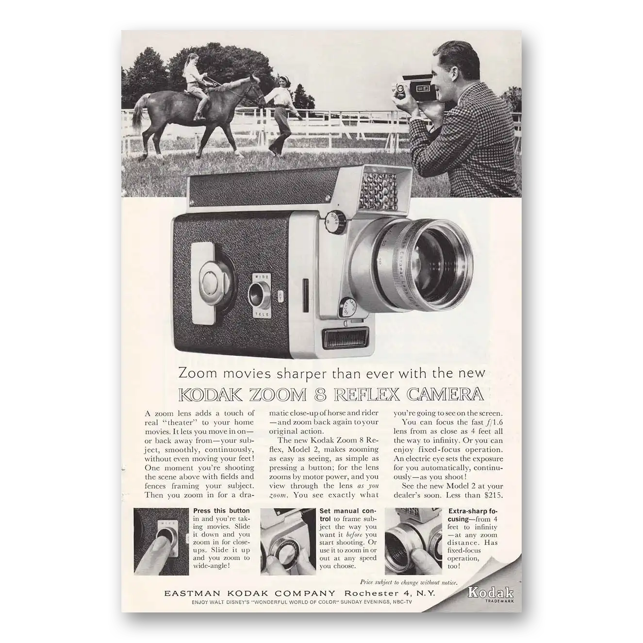 1962 Kodak Movie Camera Zoom Movies Sharper Vintage Magazine Print Ad