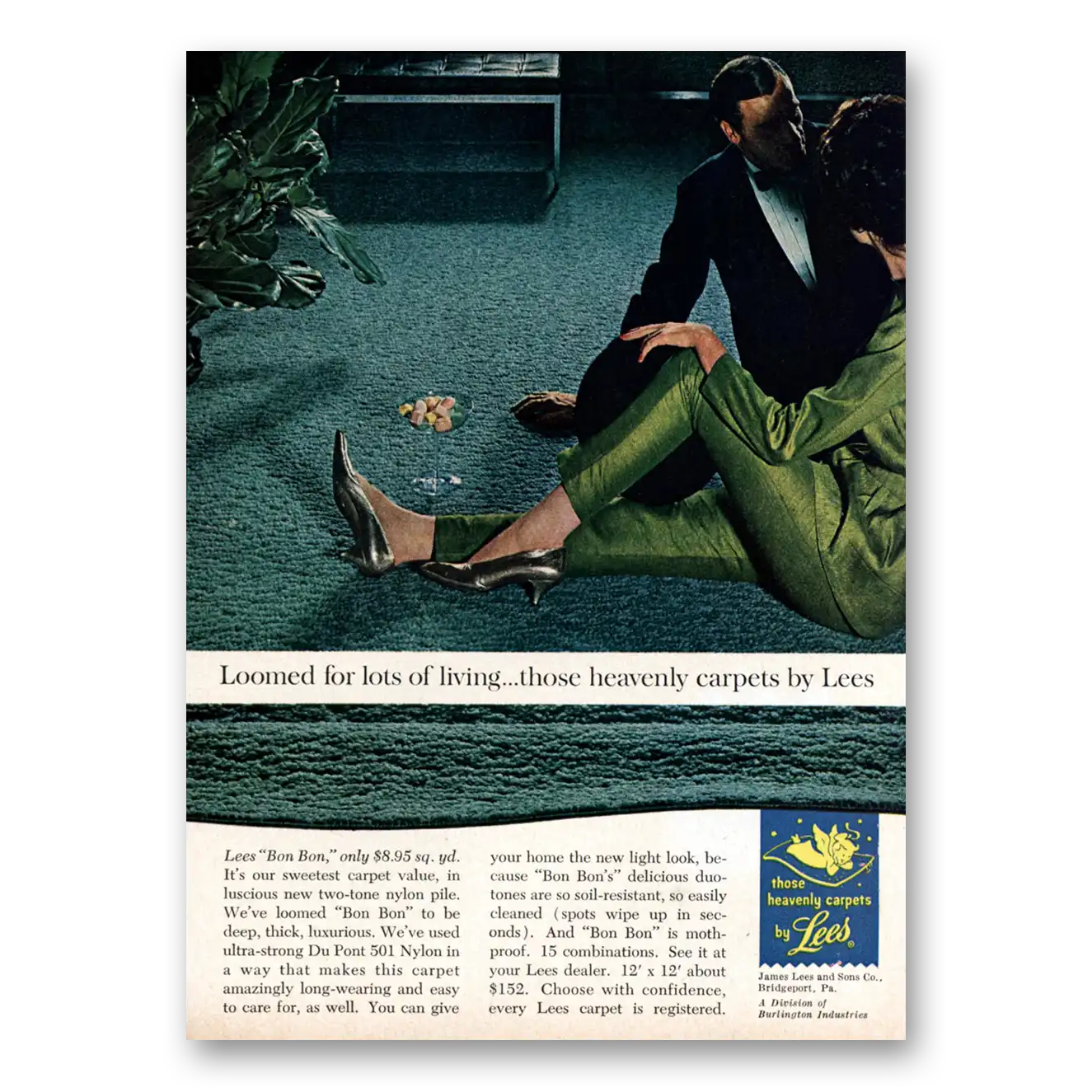 1962 Lees Carpet Loomed for Lots of Living Vintage Magazine Print Ad