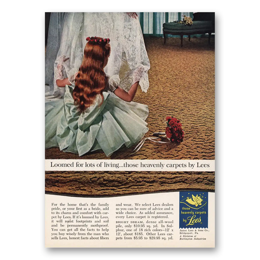 1962 Lees Carpet Loomed for Lots of Living Flower Girl Vintage Magazine Print Ad