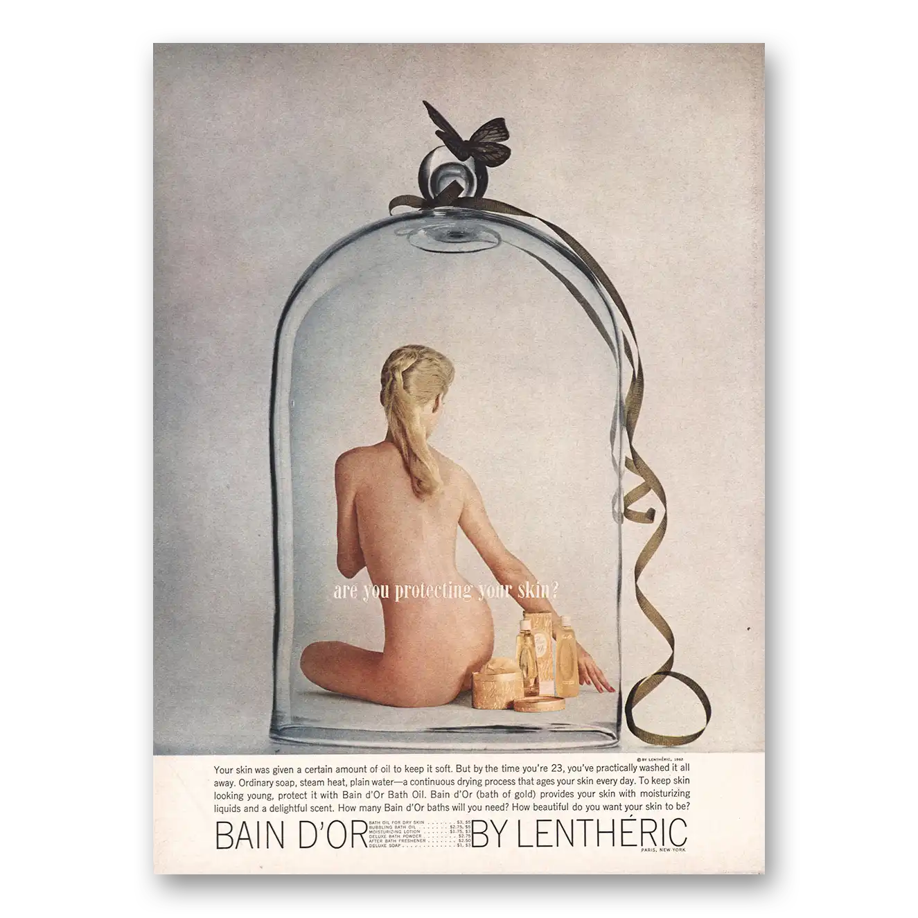 1962 Lentheric Bain D'Or Are You Protecting Your Skin Vintage Magazine Print Ad