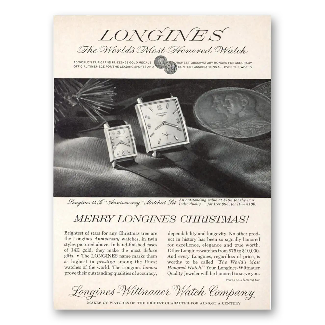 1962 Longines Wittnauer Merry Longines Christmas Vintage Magazine Print Ad