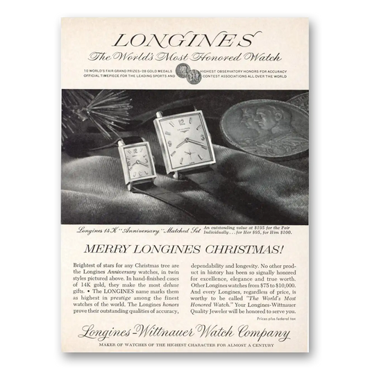 1962 Longines Wittnauer Merry Longines Christmas Vintage Magazine Print Ad