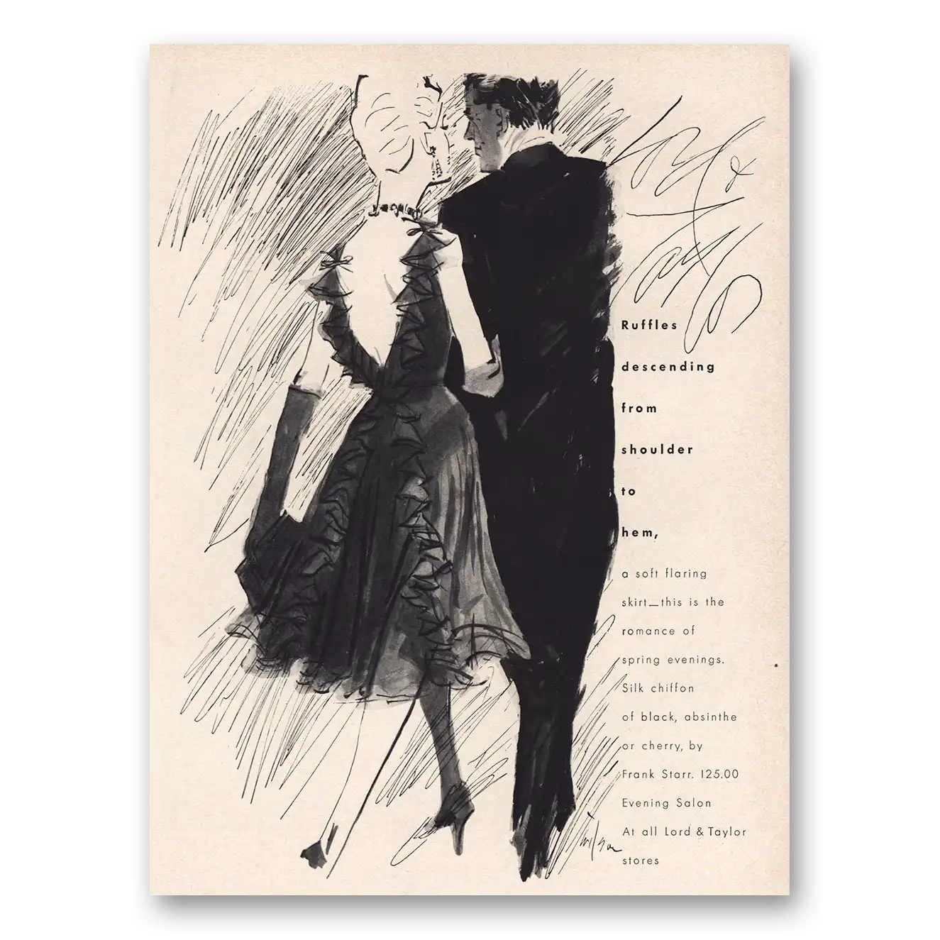 1962 Lord & Taylor Ruffles Descending From Shoulder Vintage Magazine Print Ad