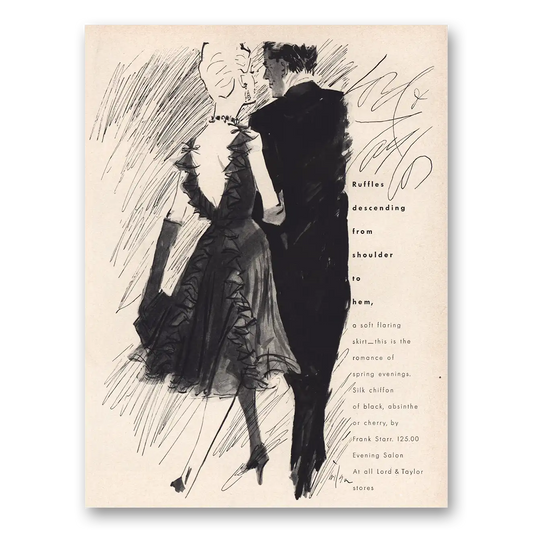 1962 Lord & Taylor Ruffles Descending From Shoulder Vintage Magazine Print Ad