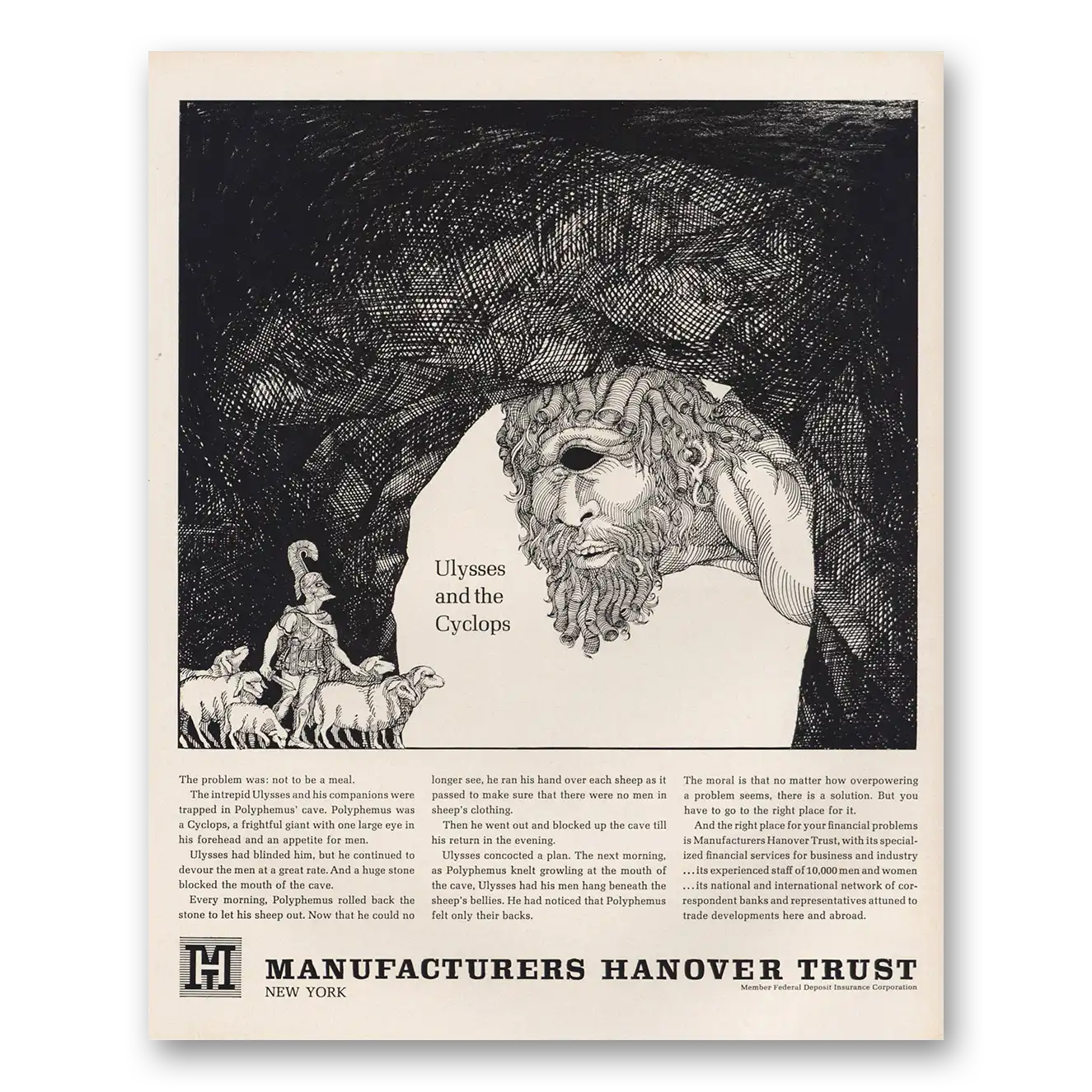 1962 Manufacturers Hanover Ulysses and the Cyclops Vintage Magazine Print Ad