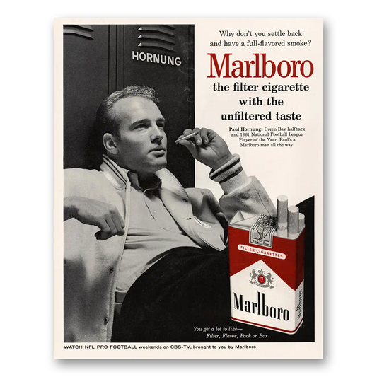 1962 Marlboro Cigarettes Paul Hornung Green Bay Halfback Vintage Magazine Print Ad