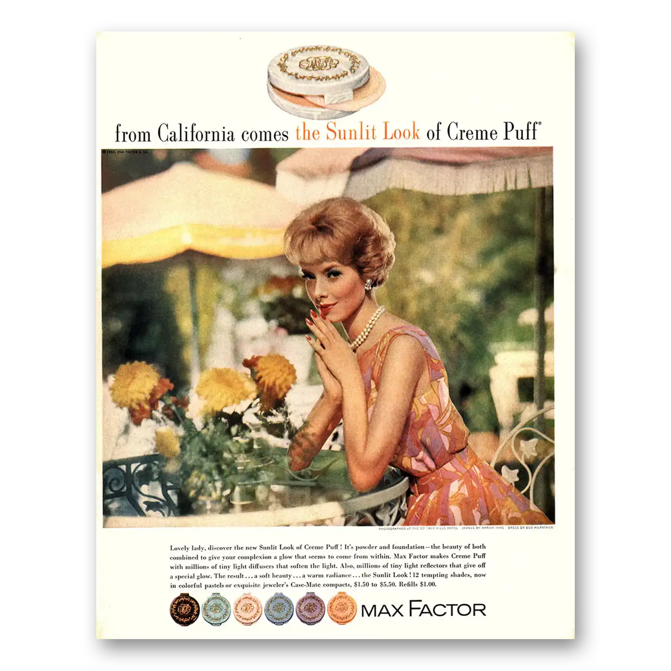 1962 Max Factor Creme Puff Sunlit Look of Creme Puff Vintage Magazine Print Ad