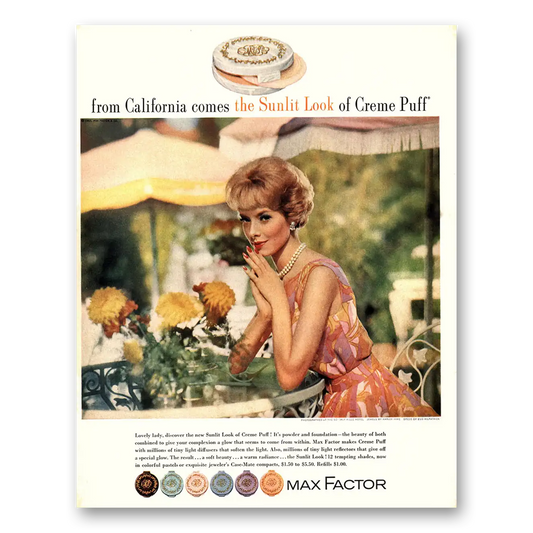 1962 Max Factor Creme Puff Sunlit Look of Creme Puff Vintage Magazine Print Ad