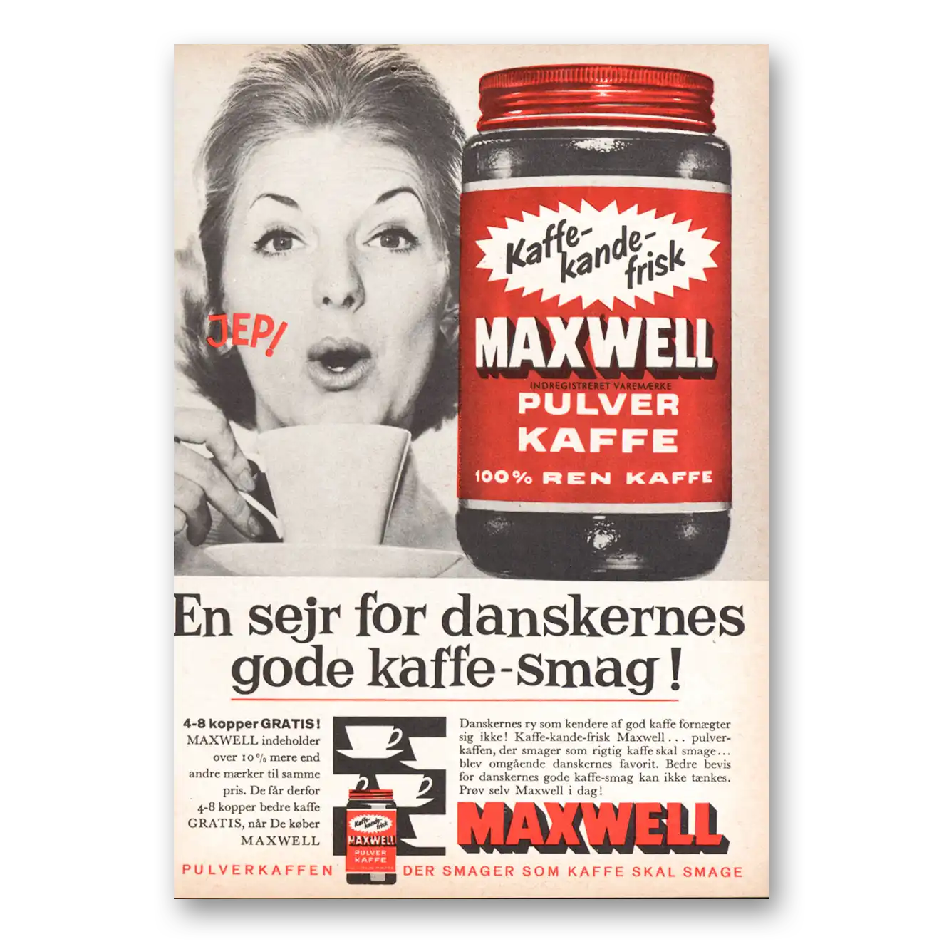 1962 Maxwell House Coffee Pulver Kaffe Dutch Vintage Magazine Print Ad