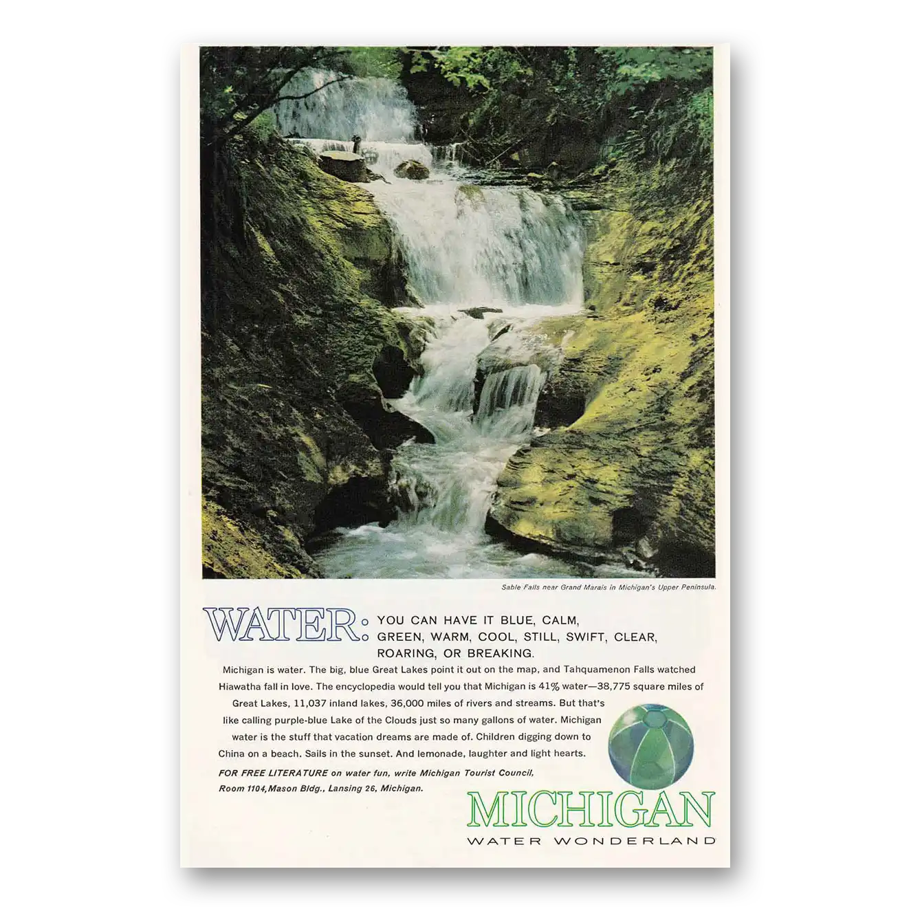 1962 Michigan Sable Falls Upper Peninsula Vintage Magazine Print Ad