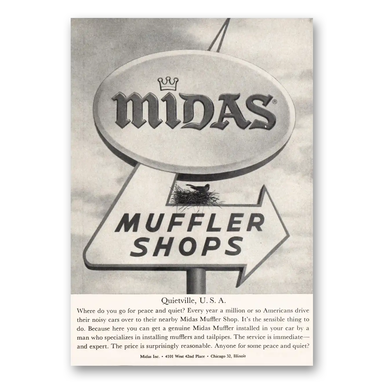 1962 Midas Muffler Shops Quietville USA Vintage Magazine Print Ad