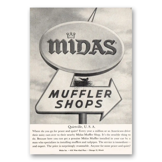 1962 Midas Muffler Shops Quietville USA Vintage Magazine Print Ad