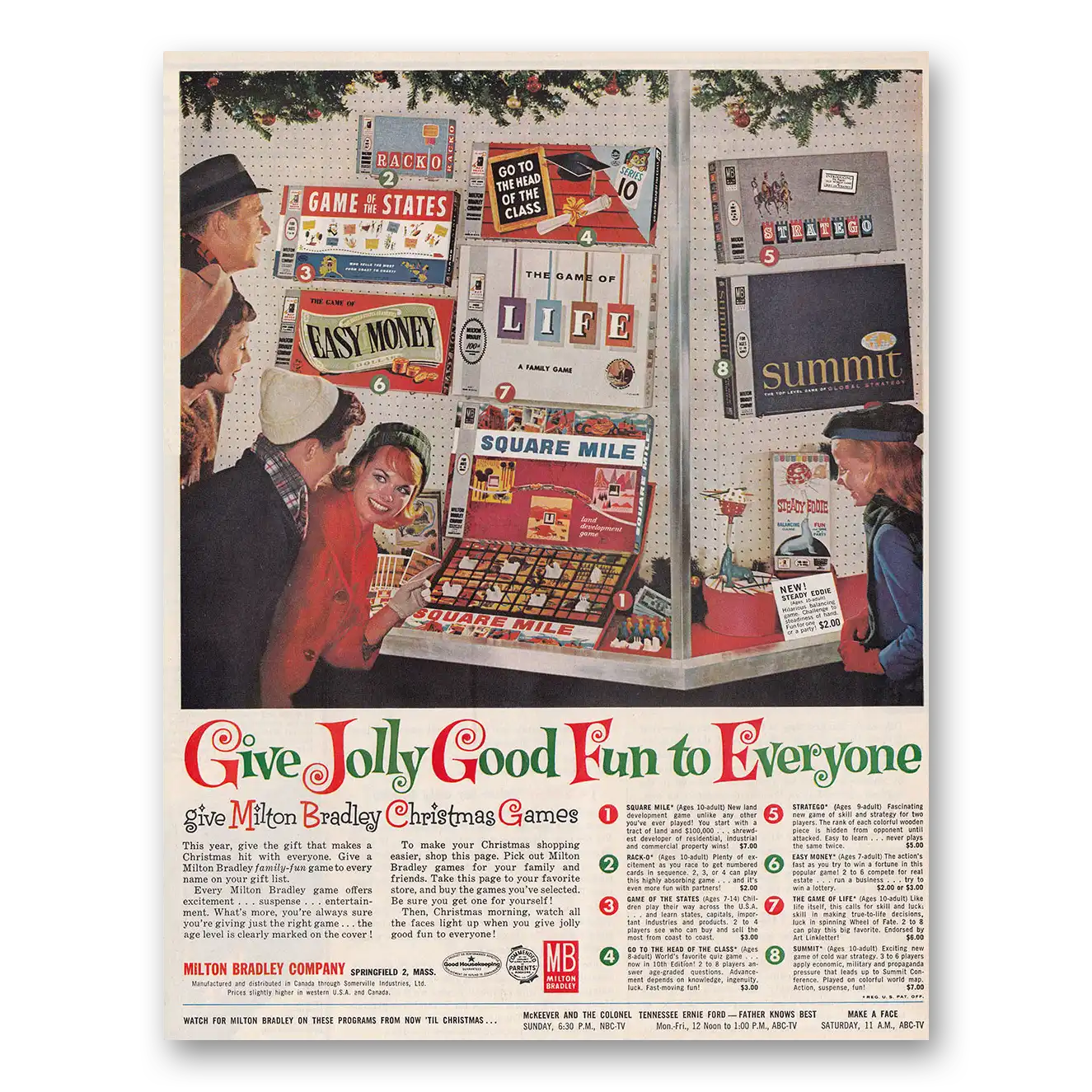 1962 Milton Bradley Games Give Jolly Good Fun to Everyone Vintage Magazine Print Ad