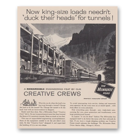 1962 Milwaukee Road Duck Their Heads Creative Crews Vintage Magazine Print Ad