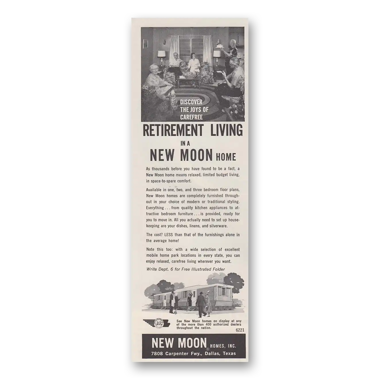 1962 New Moon Homes Retirement Living Vintage Magazine Print Ad