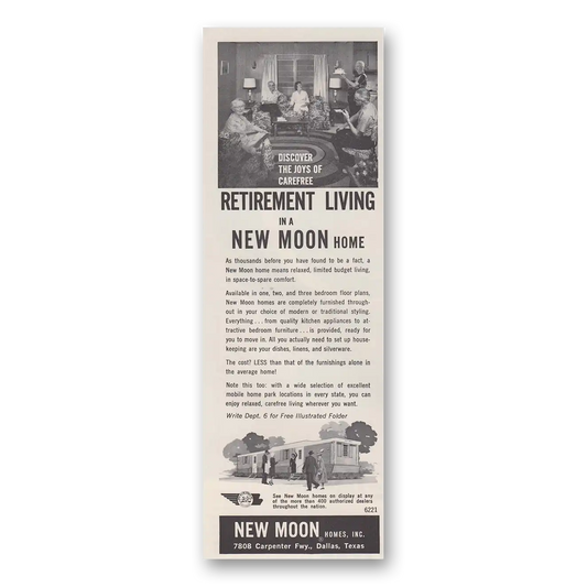 1962 New Moon Homes Retirement Living Vintage Magazine Print Ad