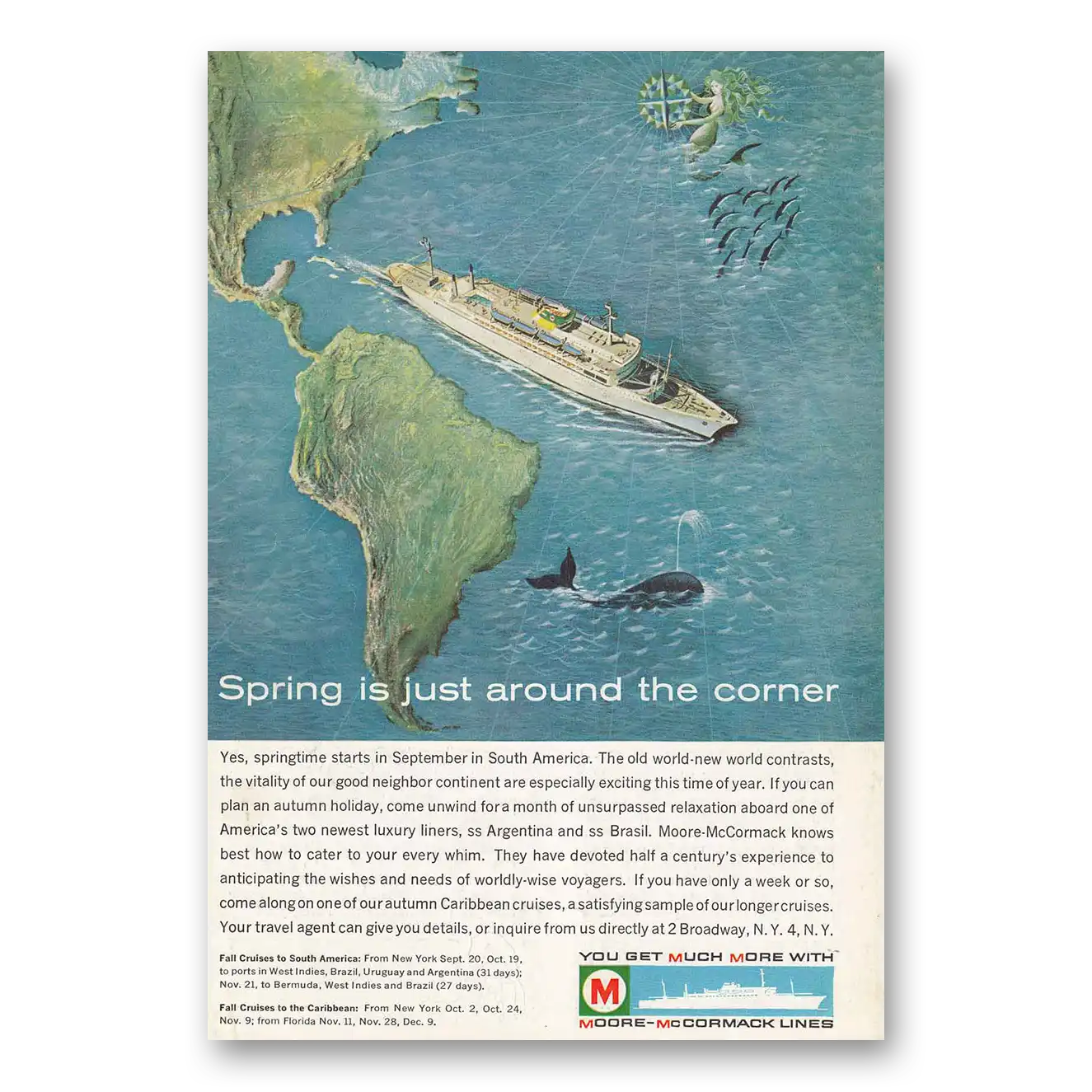 1962 Moore McCormack Lines Spring Is Just Around the Corner Vintage Magazine Print Ad