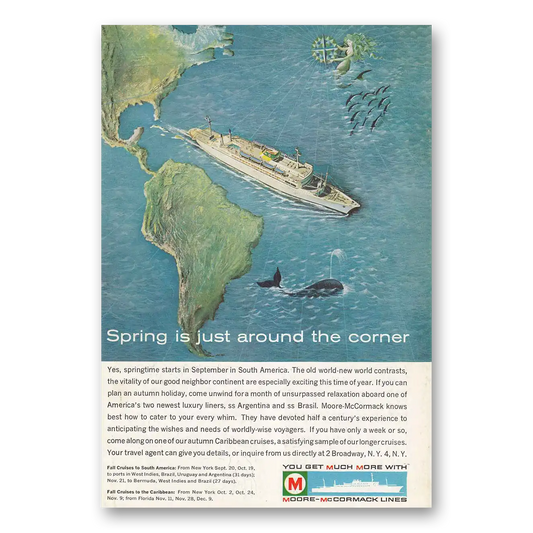 1962 Moore McCormack Lines Spring Is Just Around the Corner Vintage Magazine Print Ad