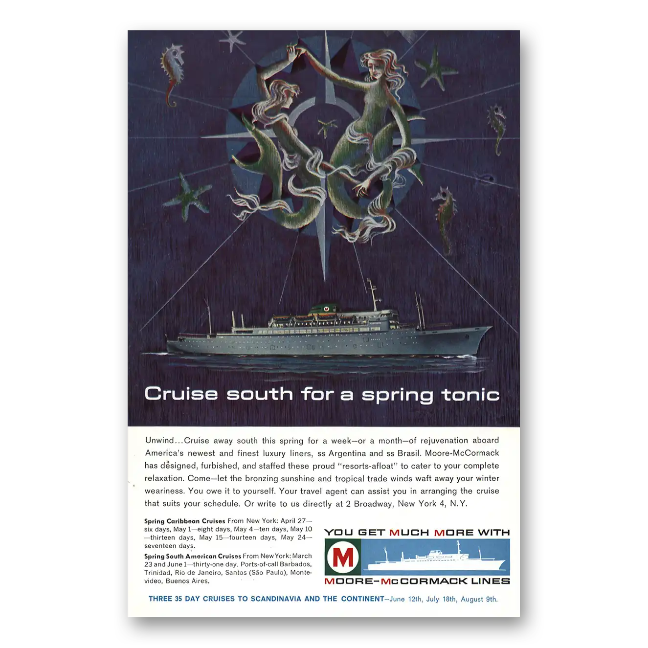 1962 Moore McCormack Lines Cruise South Spring Tonic Vintage Magazine Print Ad