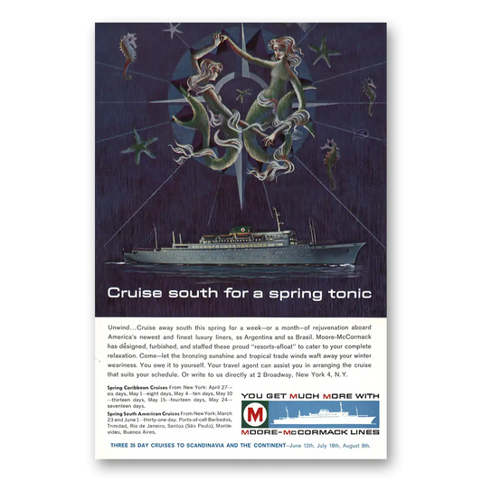 1962 Moore McCormack Lines Cruise South Spring Tonic Vintage Magazine Print Ad