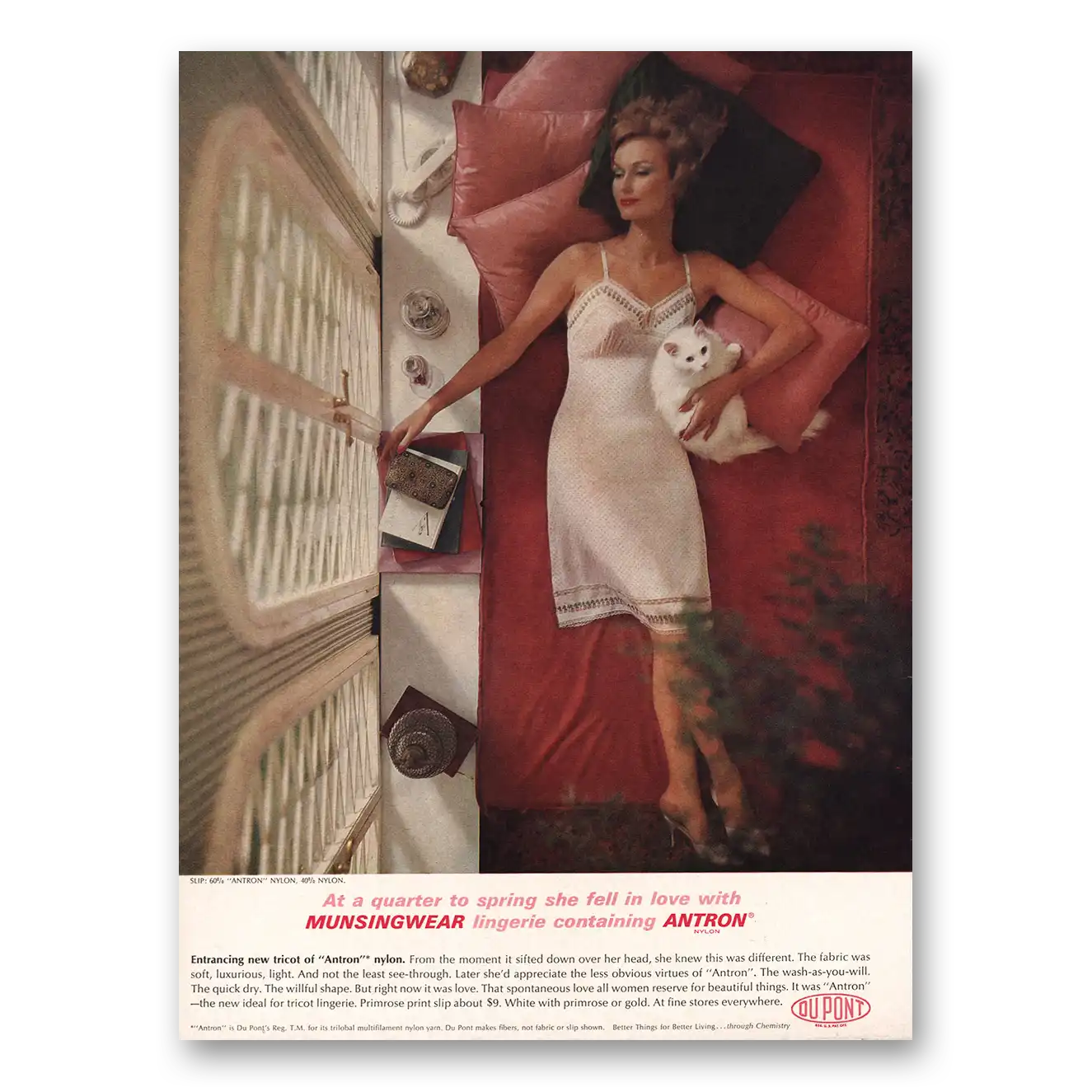 1962 DuPont Antron Nylon Quarter to Spring She Fell In Love Vintage Magazine Print Ad