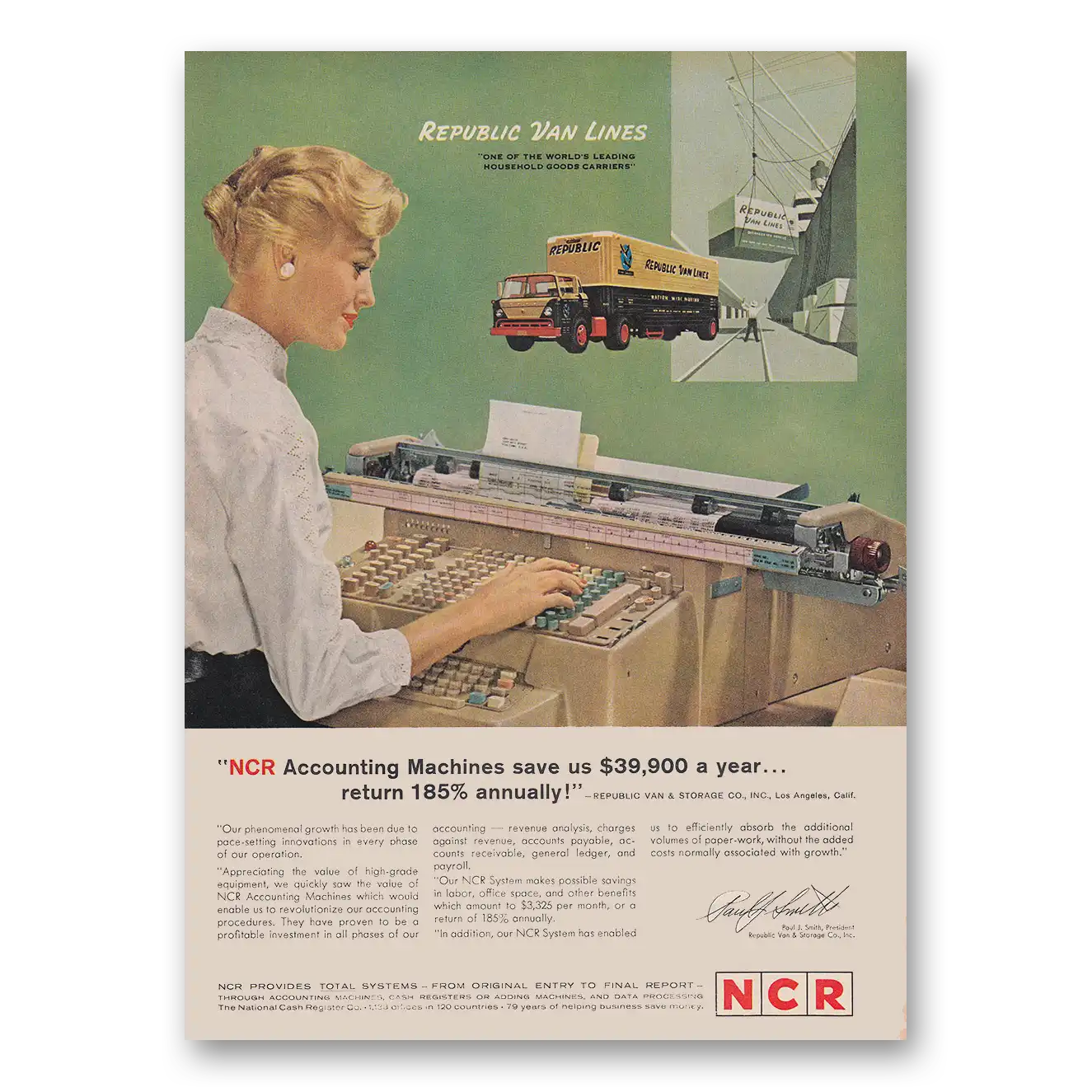 1962 NCR Accounting Machines Republic Van Lines Vintage Magazine Print Ad