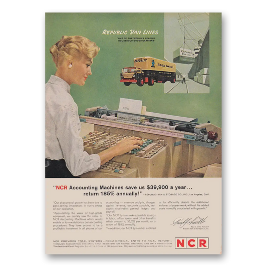 1962 NCR Accounting Machines Republic Van Lines Vintage Magazine Print Ad