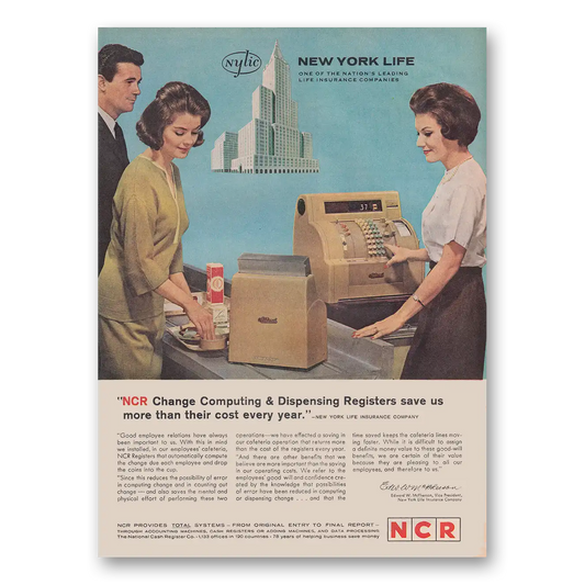 1962 National Cash Register New York Life Vintage Magazine Print Ad