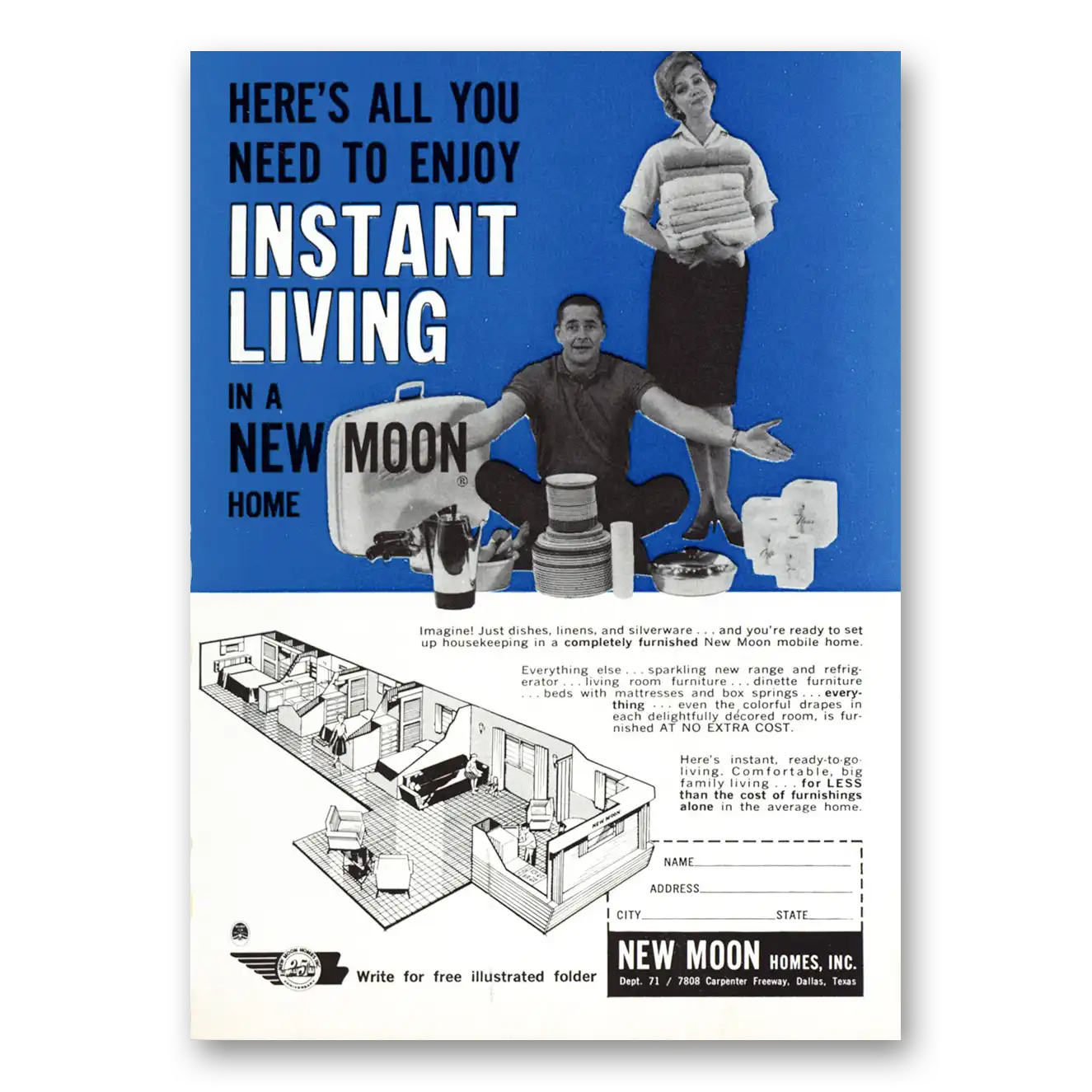 1962 New Moon Homes Instant Living Vintage Magazine Print Ad