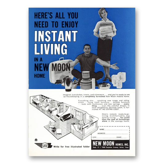 1962 New Moon Homes Instant Living Vintage Magazine Print Ad