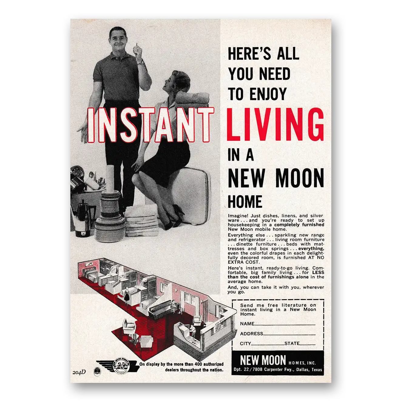 1962 New Moon Homes All You Need to Enjoy Instant Living Vintage Magazine Print Ad