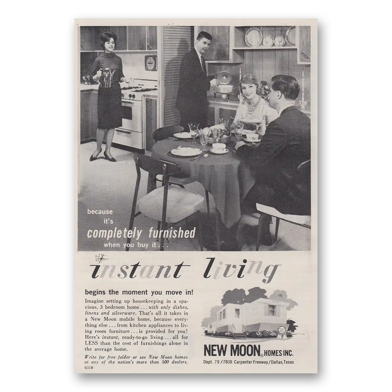 1962 New Moon Homes Instant Living Begins the Moment You Move In Vintage Magazine Print Ad