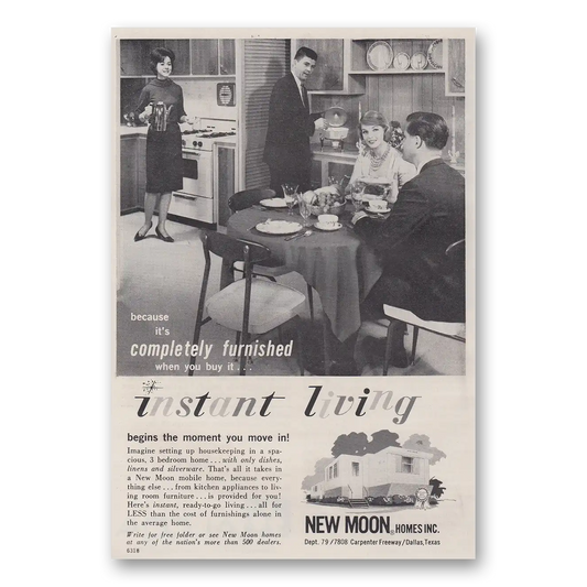 1962 New Moon Homes Instant Living Begins the Moment You Move In Vintage Magazine Print Ad