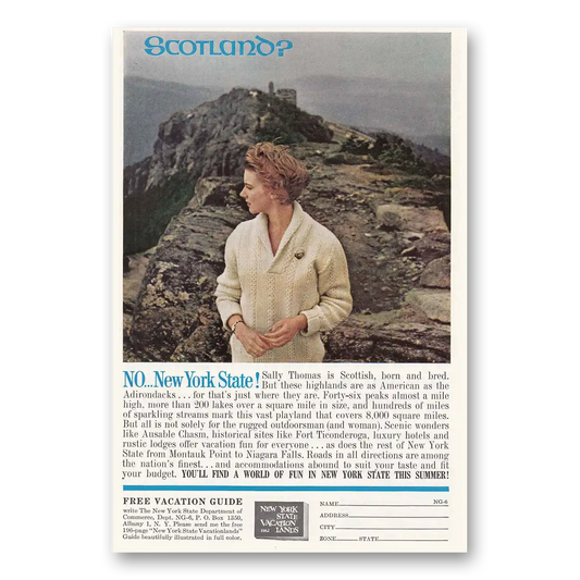 1962 New York Vacation Lands Scotland No New York State Vintage Magazine Print Ad