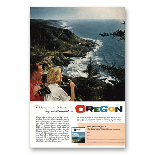 1962 Oregon Stand Atop the Rocky Wavewashed Doorstep Vintage Magazine Print Ad