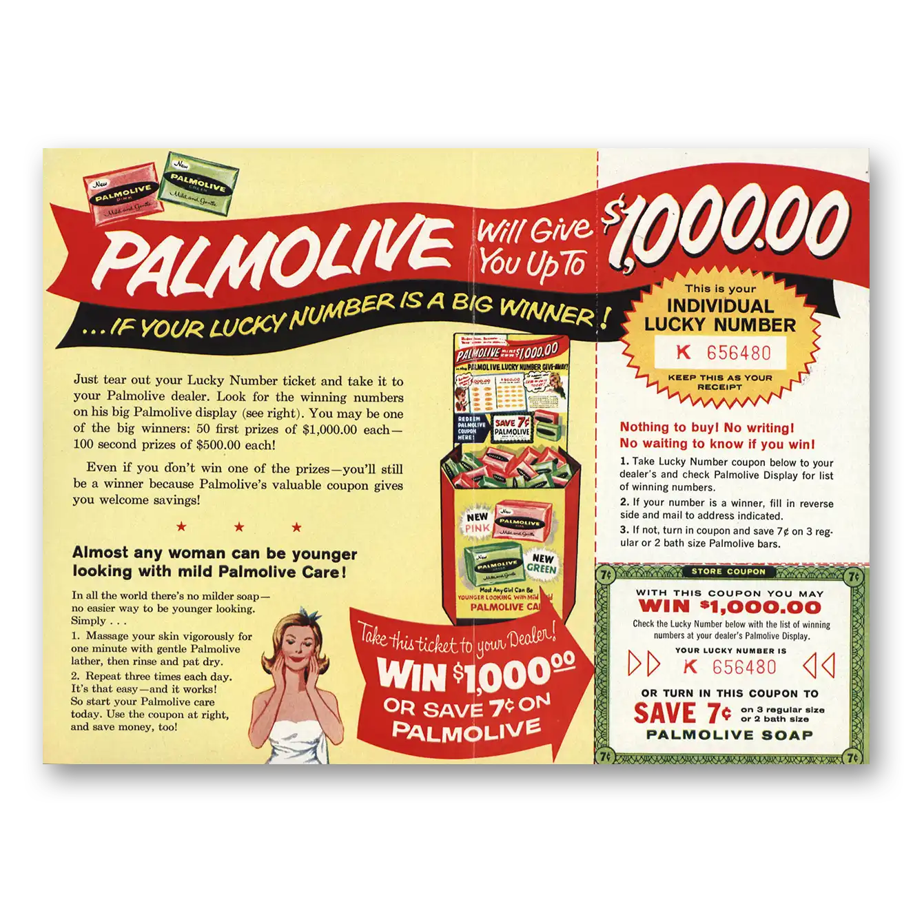 1962 Palmolive Soap Your Lucky Number Is a Big Winner Vintage Magazine Print Ad